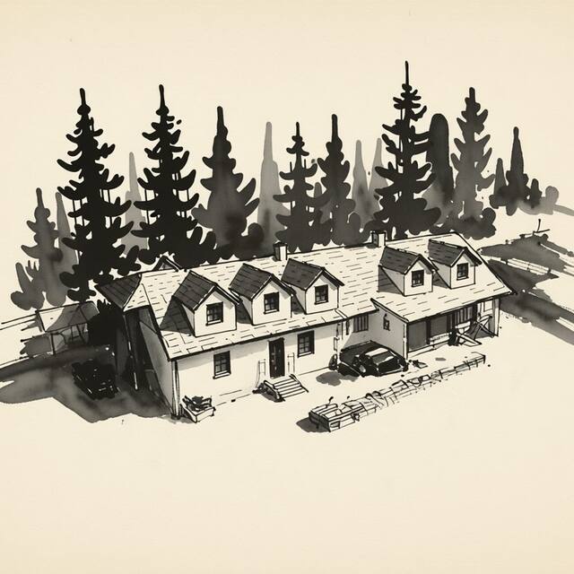 Ilustrační kresba: Ubytování - Na samotě v lese